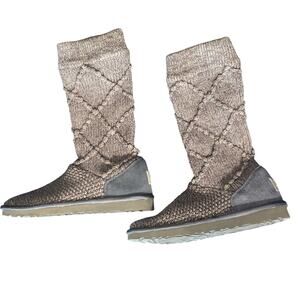 UGG Lattice Cardy Knit Boots Gray Women’s 10 Tall Slouch Winter Cozy Cottagecore